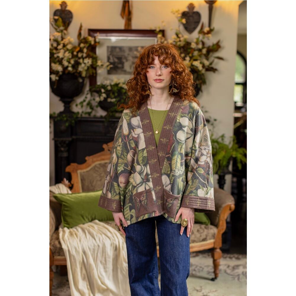 Market of Stars Size OS Fleur De Lune Fleece Cottage Floral Cardigan Jacket